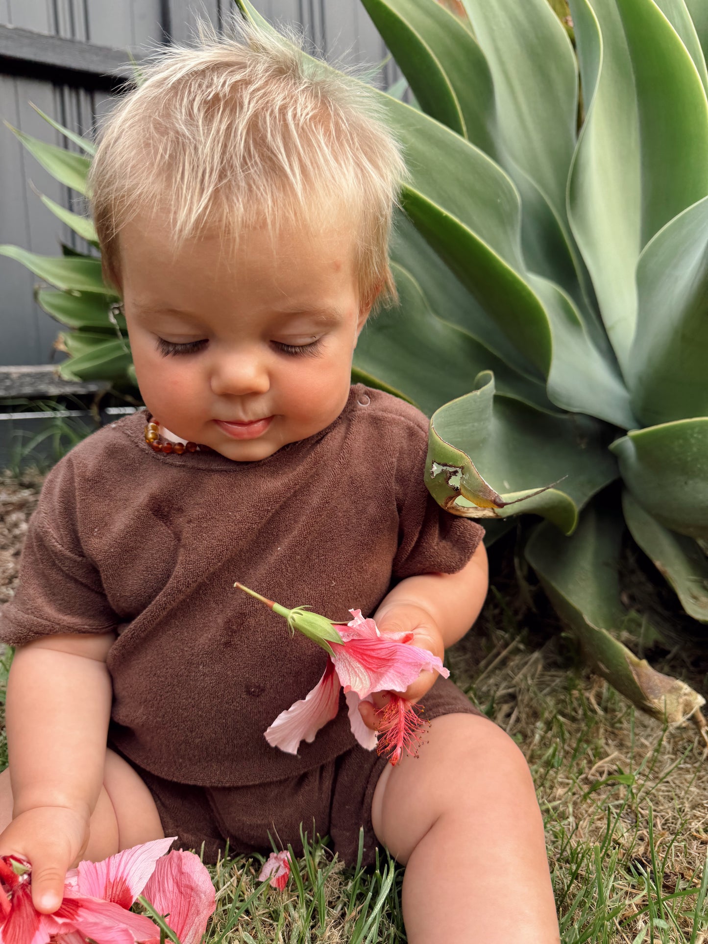 Relaxed Terry Romper in Chocolate