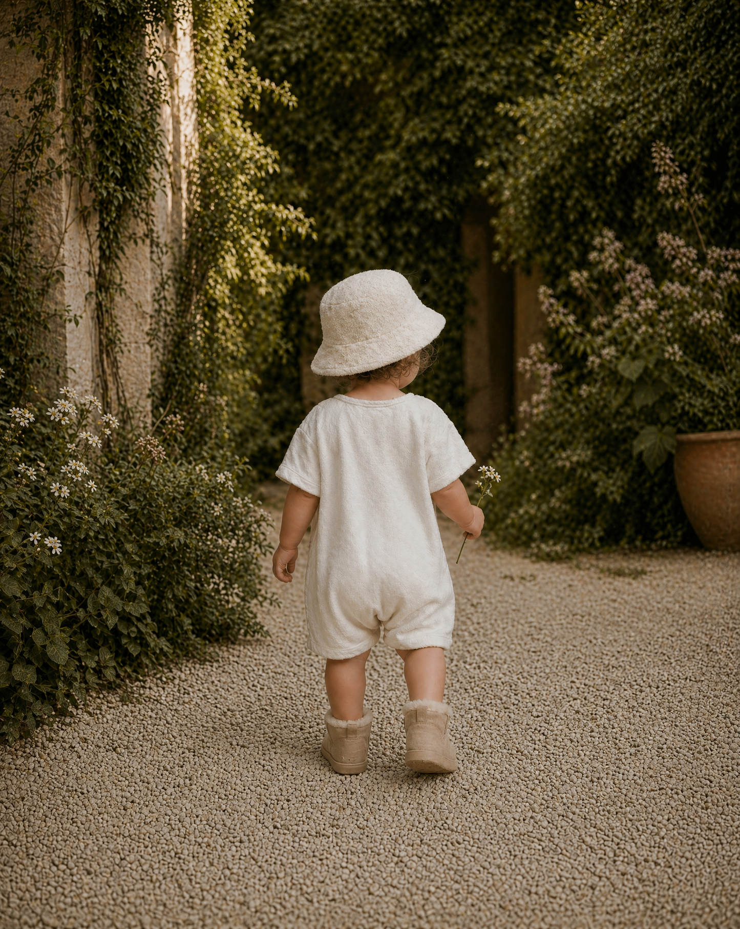Relaxed Terry Romper in Milk